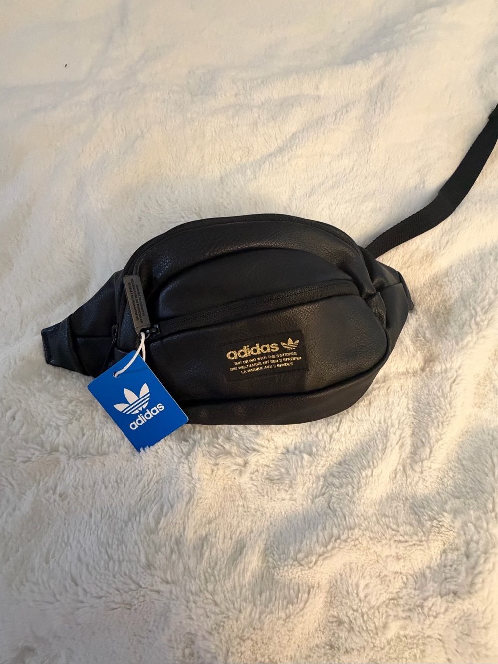 adidas Black Faux-Leather Waist Pack with Gold Logo